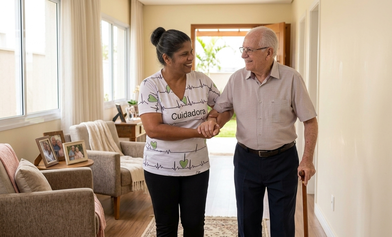 Cuidador fazendo companhia para idoso em casa